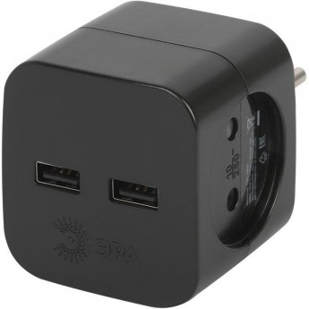 Разветвитель электрический ЭРА SP-2-USB-B на 2 розетки 220В+ 2xUSB 2400мА без заземл 10А черн. Б0049535 Разветвитель электрический ЭРА SP-2-USB-B на 2 розетки 220В+ 2xUSB 2400мА без заземл 10А черн. Б0049535