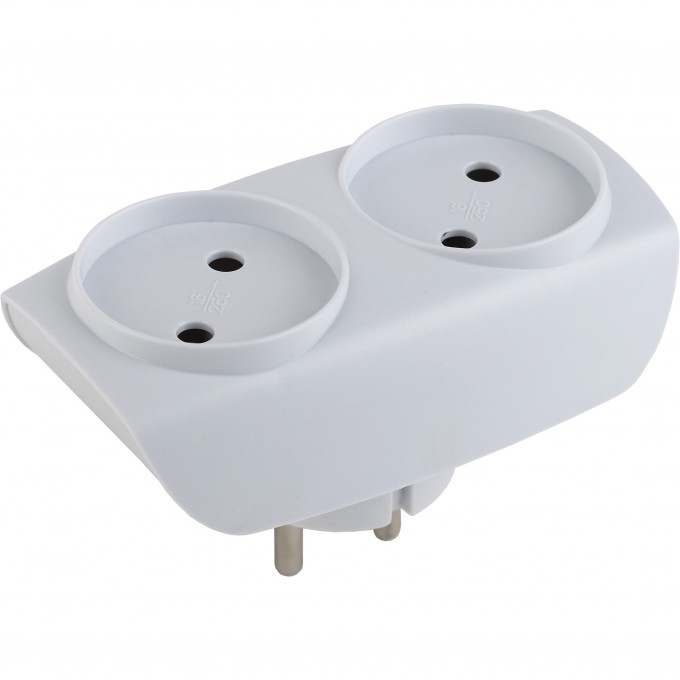 Разветвитель электрический ЭРА SP-2-W на 2 розетки без заземления 16А белый C0045520