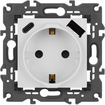 Розетка ЭРА ELEGANCE Б0067736 14-4108-01 2P+E 16A-250В со шторками с USB type-A+C 5В-3А белый